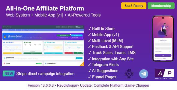 AffiliatePro SaaS  – Affiliate & Vendor System + Mobile App, AI, Telegram