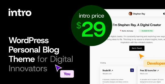 Intro  - Personal Digital Blog WordPress Theme